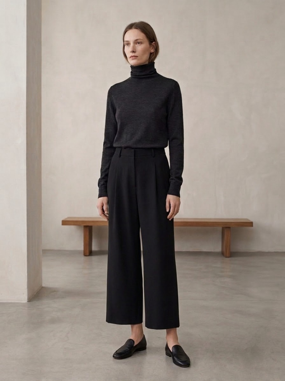 UNIQLO Wide Leg Cropped Trouser Black Medium Career Minimal Contemporary Classic